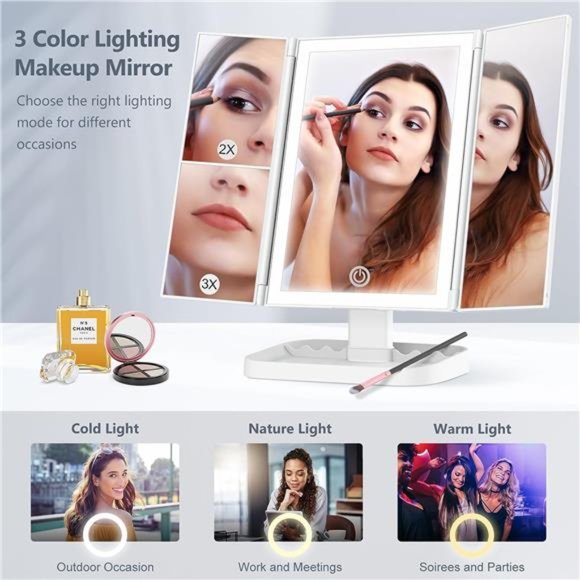 Makeup Mirror with 10X Magnifying Mirror, 3 Color Lighting Modes, 72 LEDs Mirror - Picture 2 of 6